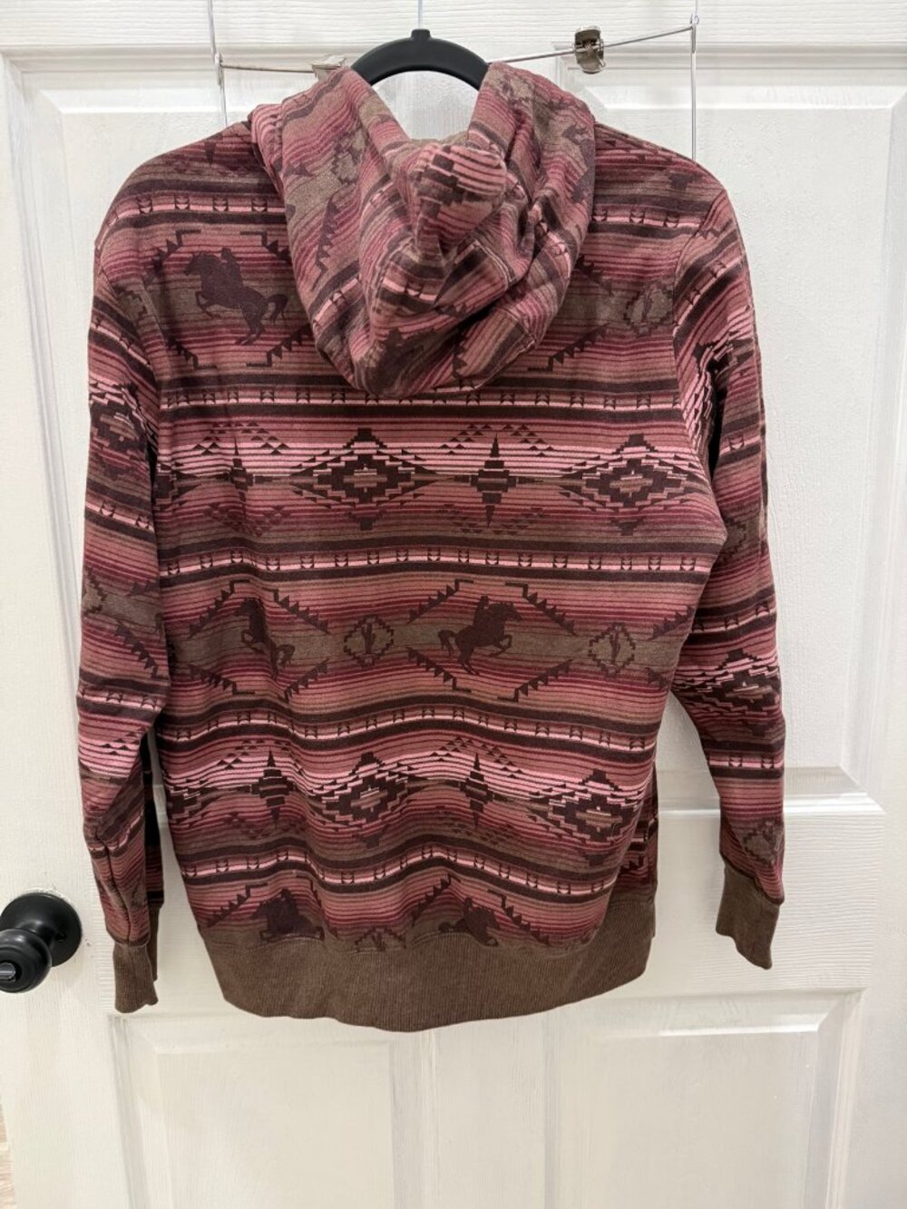 Ariat REAL Allover Print Hood Womens M Brown Western Horse Pullover - Picture 10 of 10